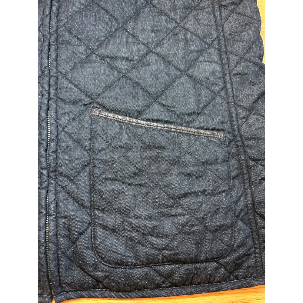 Lauren Ralph Lauren Quilted Denim Vest Leather Trim Fleece Lined Black L - Picture 6 of 8